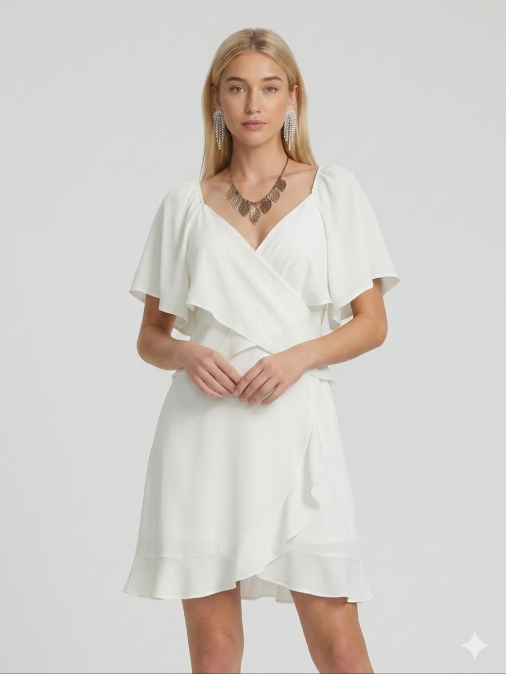 Ivory Soft Girl Flutter Sleeve Lined Spring Wedding Dress Large